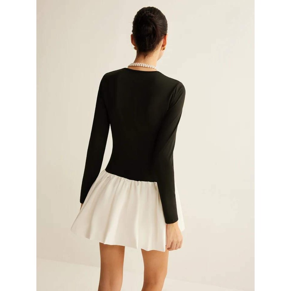 Commense‎ Black Long Sleeve Mini Dress White Skirt Party Cocktail Dress Size S - Picture 13 of 13